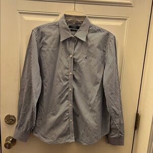 Ralph Lauren Women's Blue and White Striped Button Down Shirt
